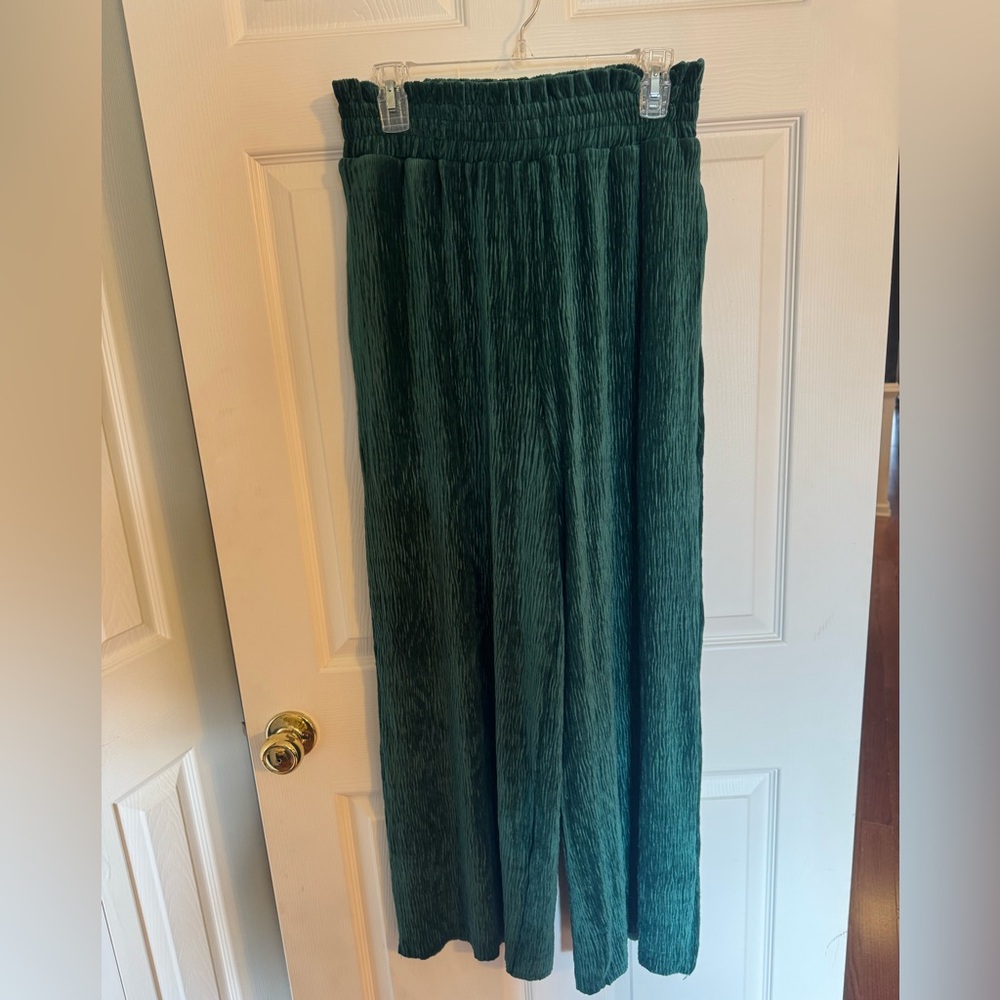 Green Velvet Wide Leg Pants